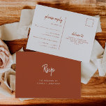 Carte Postale Mariage minimaliste en terre cuite | Choix de repa<br><div class="desc">Ces cartes postales élégantes et minimalistes de réponse mariage sont dotées d'une typographie de script moderne et d'un texte sans serif propre, pour un design boho en terre cuite et blanc simple et élégant que vous aimerez. Il y a de la place pour ajouter à vos invités des options pour...</div>