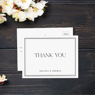 Carte Postale Mariage minimaliste moderne noir et blanc Merci
