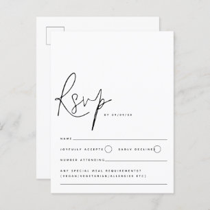 Carte Postale Mariage minimaliste noir blanc de script RSVP