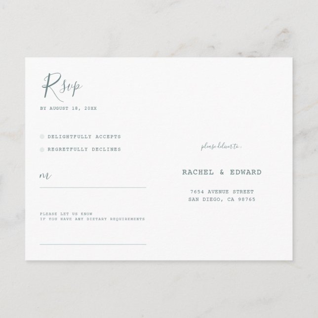 Carte Postale Mariage minimaliste simple et moderne RSVP (Dos)