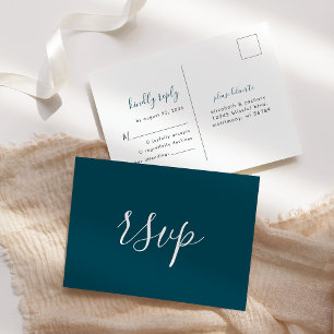 Carte Postale Mariage minimaliste Turquoise bleu moderne RSVP