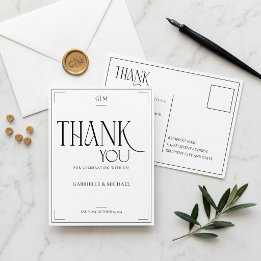 Carte Postale Mariage Minimaliste Typographie Moderne Merci 