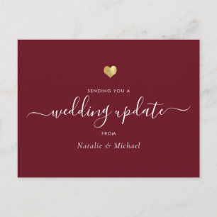 Carte Postale Mariage Mise à jour Élégant Script Gold Heart Bour