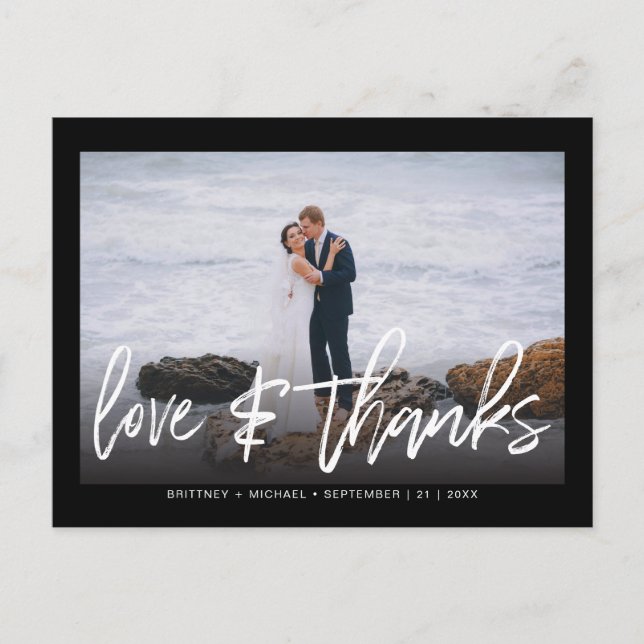 Carte Postale Mariage Moderne avec Lettres Manuscrites et Photo  (Devant)