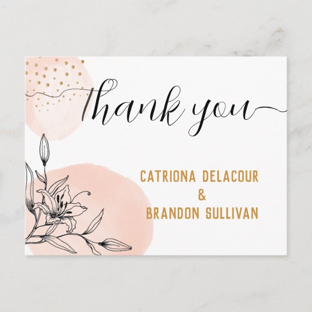 Carte Postale Mariage moderne avec points d'or rose et noir (Devant)