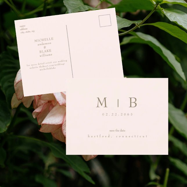 Carte Postale Mariage moderne Blush Enregistrer la date (Créateur téléchargé)