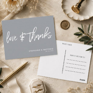 Carte Postale Mariage Moderne Gris Love and Thanks