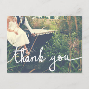 Carte Postale Mariage moderne Merci Script Couple Photo
