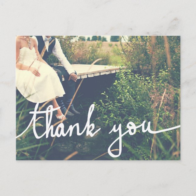 Carte Postale Mariage moderne Merci Script Couple Photo (Devant)