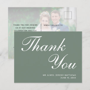 Carte Postale Mariage moderne Sage Vert blanc Script  Merci