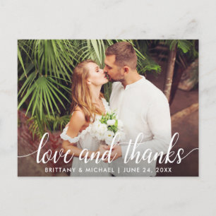 Carte Postale Mariage moderne Script Love and Thanks Photo