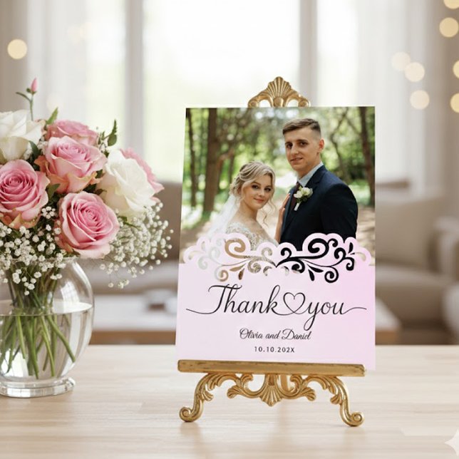 Carte Postale Mariage Moderne Script Love Heart Remerciements À  (Créateur téléchargé)