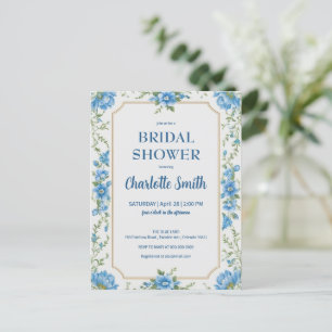 Carte Postale Mariage moderne tendance bleu chinoiserie