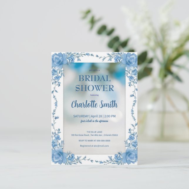 Carte Postale Mariage moderne tendance Blue chinoiserie (Debout devant)
