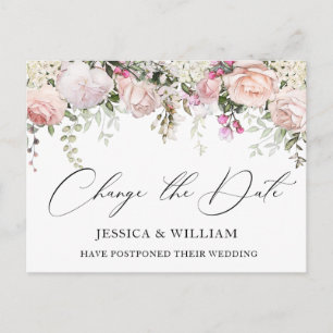 Carte Postale Mariage Modifier la date Elegant Blush Roses