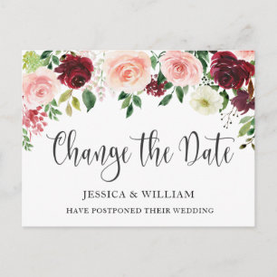 Carte Postale Mariage Modifier la date Roses bleus