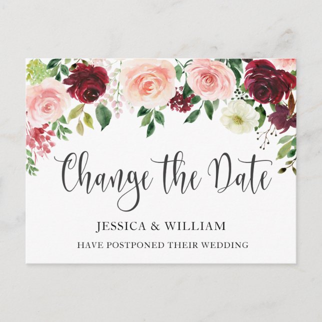 Carte Postale Mariage Modifier la date Roses bleus (Devant)