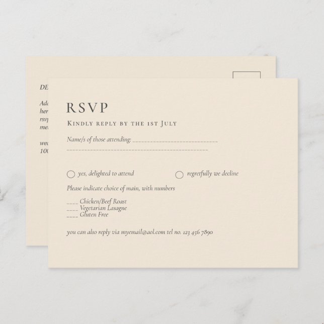 Carte Postale MARIAGE monochrome BEIGE clair BUDGET (Devant / Derrière)