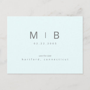 Carte Postale Mariage Monogramme bleu glace Enregistrer la date