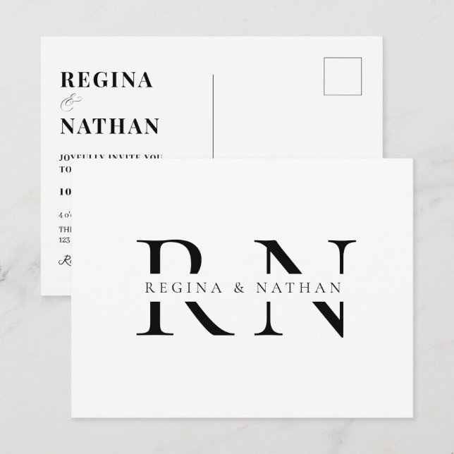 Carte Postale Mariage monogramme minimaliste moderne (Devant / Derrière)