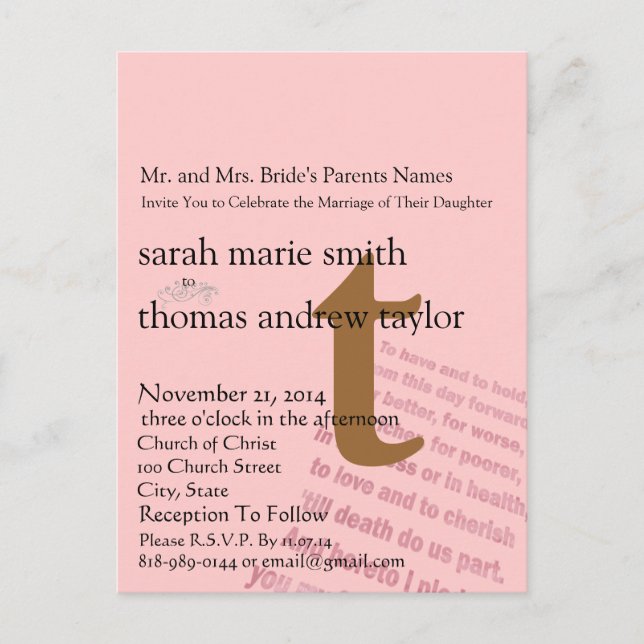 Carte postale Mariage Monogramme moderne Whimsical (Devant)