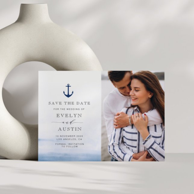 Carte Postale mariage nautique élégant enregistrer la date (Créateur téléchargé)