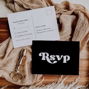 Carte Postale Mariage noir & blanc élégant rétro RSVP