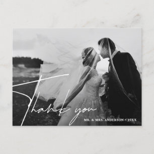 Carte Postale Mariage noir et blanc 2 Merci photo