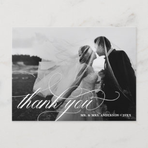 Carte Postale Mariage noir et blanc 2 Merci photo