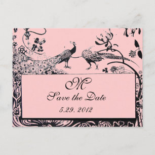 Carte Postale MARIAGE OISEAUX DE L'AMOUR MONOGRAMME noir et blan