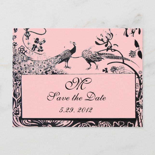 Carte Postale MARIAGE OISEAUX DE L'AMOUR MONOGRAMME noir et blan (Devant)