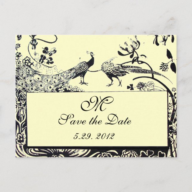 Carte Postale MARIAGE OISEAUX DE L'AMOUR MONOGRAMME noir et blan (Devant)