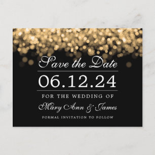 Carte Postale Mariage Or Enregistrer La Date Lumières Élégantes