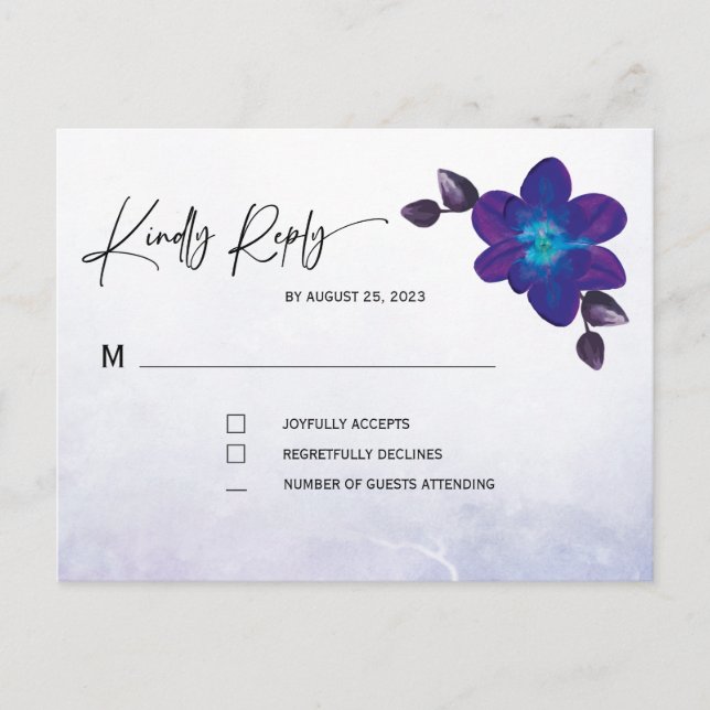 Carte Postale Mariage Orchidée Turquoise Bleu Violet (Devant)