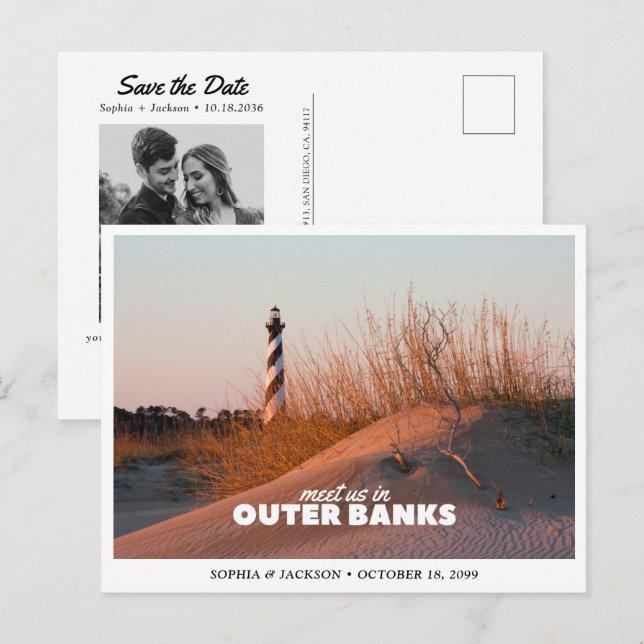 Carte Postale Mariage Outer Banks Save the Date Voyage Rétro (Devant / Derrière)