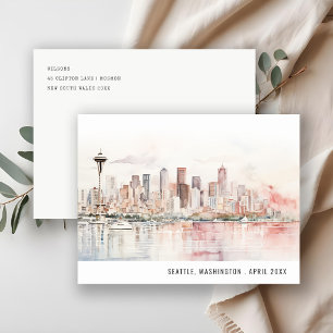 Carte Postale Mariage Paysage Aquarelle à Seattle, Washington