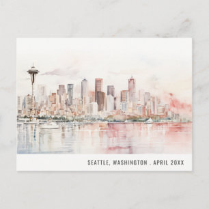 Carte Postale Mariage Paysage Aquarelle à Seattle, Washington