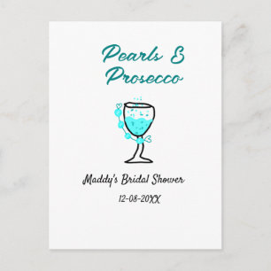 Carte Postale Mariage perles et prosecco nom bleu noir