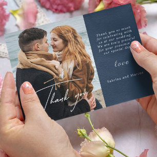 Carte Postale Mariage photo de calligraphie bleu marine moderne