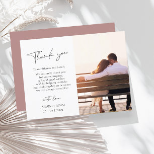 Carte Postale Mariage photo de Merci simple en rose foncé