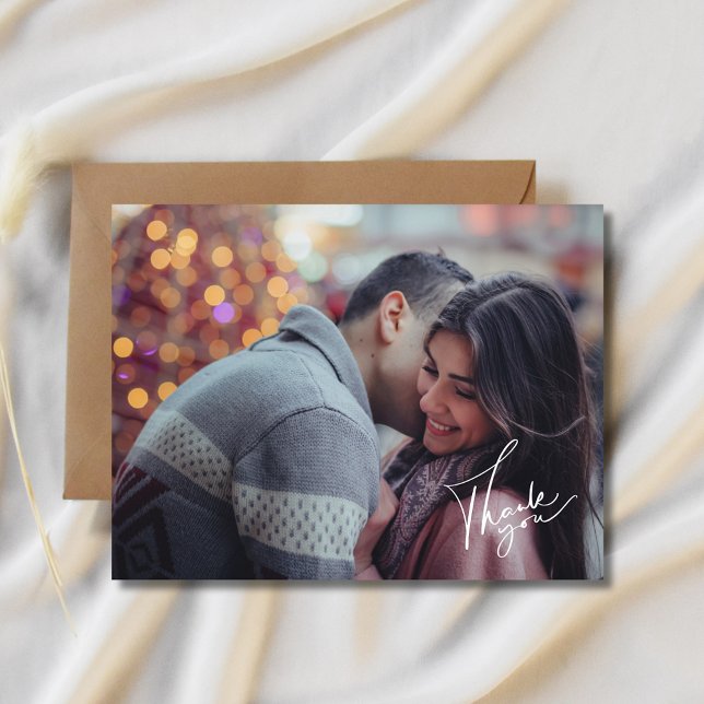 Carte Postale Mariage photo de script moderne Merci (Modern Script Photo Wedding Thank You Postcard)