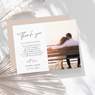Carte Postale Mariage photo de script rose simple Merci