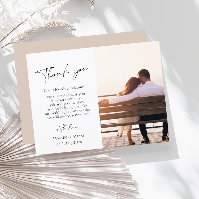 Carte Postale Mariage photo de script rose simple Merci (Simple Pink Script Photo Wedding Thank You Postcard)