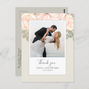 Carte Postale Mariage Photo Elegant Blush Sage Merci
