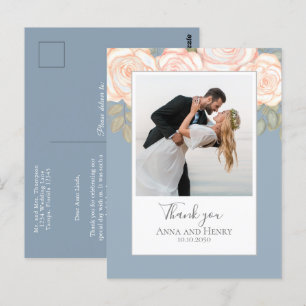 Carte Postale Mariage Photo Elegant Dusty Merci bleu