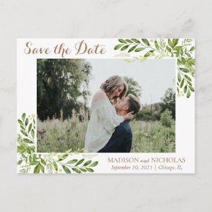 Carte Postale Mariage photo Feuille verte Enregistrer la date Ca