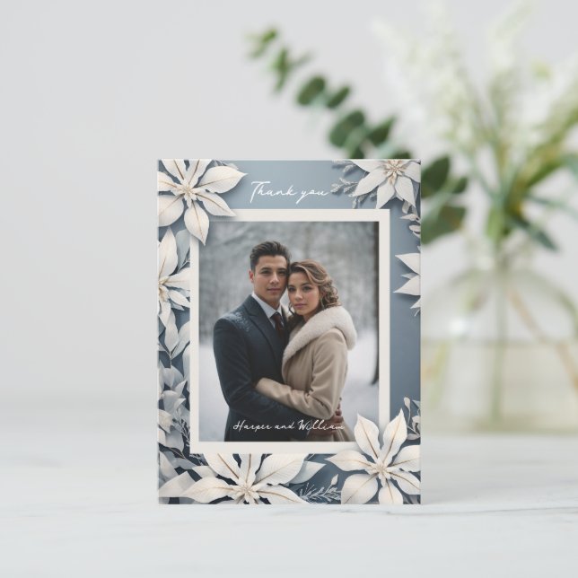 Carte Postale Mariage photo florale d'hiver merci (Debout devant)