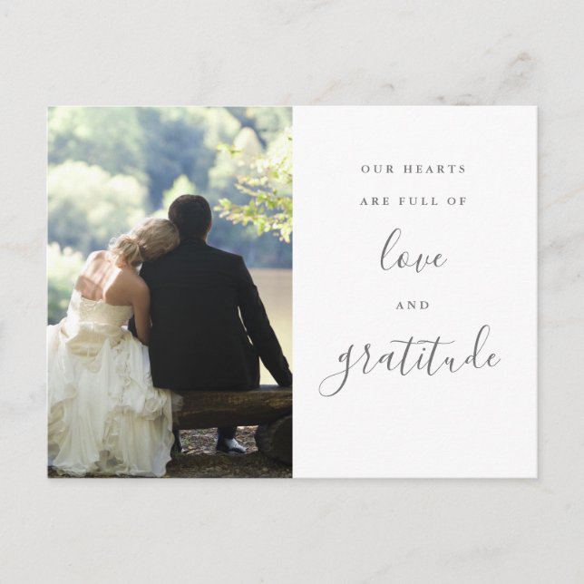 Carte Postale Mariage Photo Gris Et Blanc Script Merci (Devant)