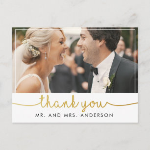 Carte Postale mariage photo horizontal merci lettrage main