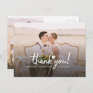 Carte Postale Mariage Photo Love Coeur Script Merci